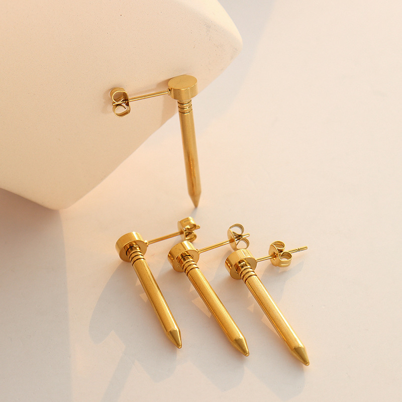 Nail Stud Earrings Titanium Steel 18K PVD Gold Plated Handmade Chic Jewelry for Trendy Women - Image 2