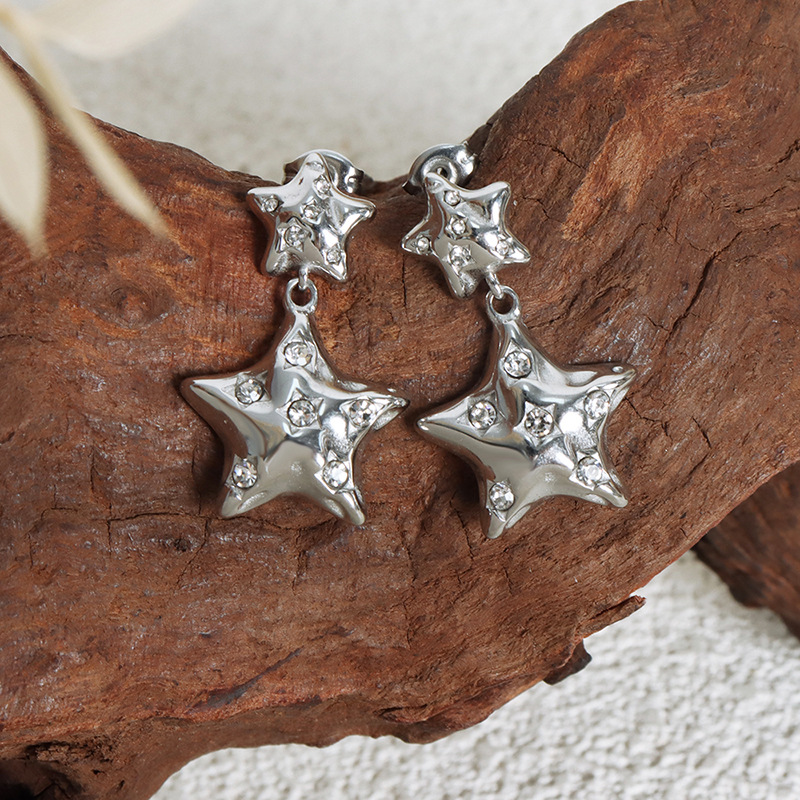 Shiny Star Zircon Earrings Titanium Steel 18K PVD Gold Plated Small Stud Earrings for Women Chic and Elegant - Image 2