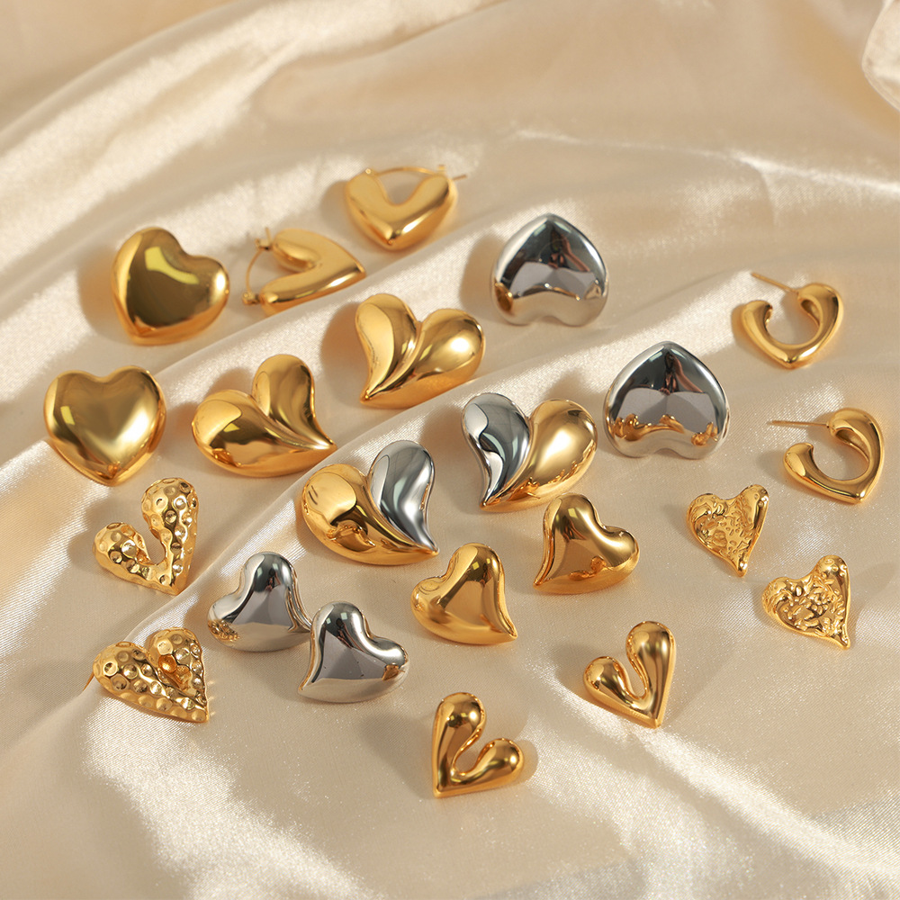 New Fashion INS Style Geometric Irregular Heart Shape Titanium Steel 18K PVD Gold Plated Earrings for Women - Image 2
