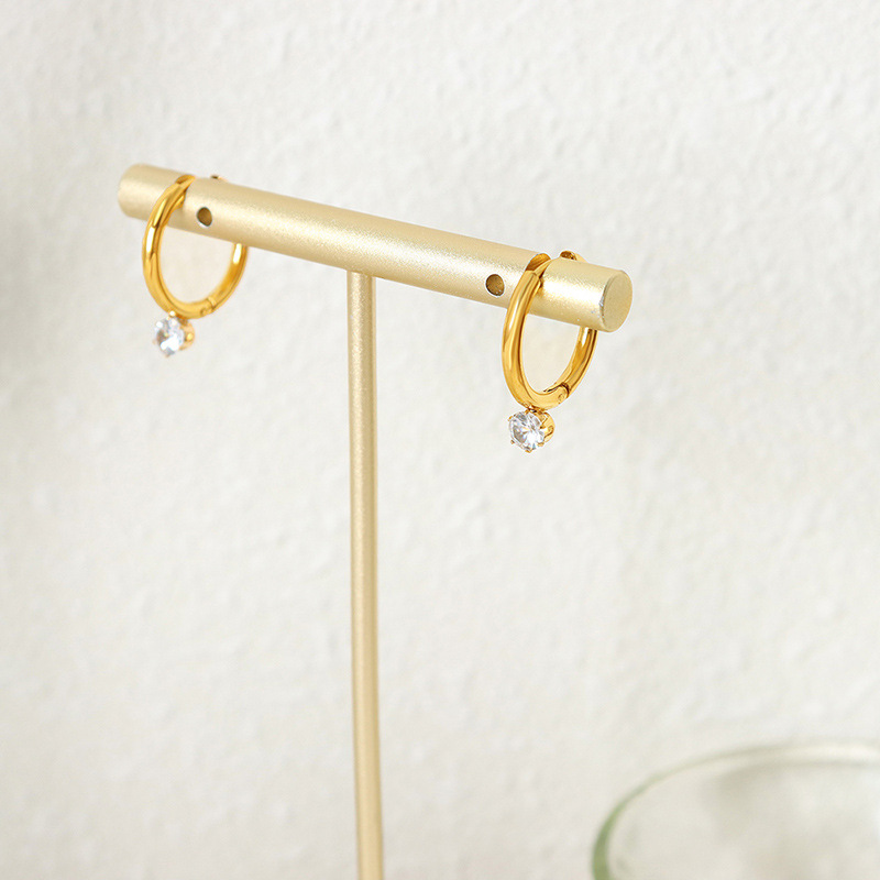Delicate Small Chic Earrings with Zircon Inlay Titanium Steel 18K PVD Gold Plated Thin Hoop Earrings F437 - Image 2
