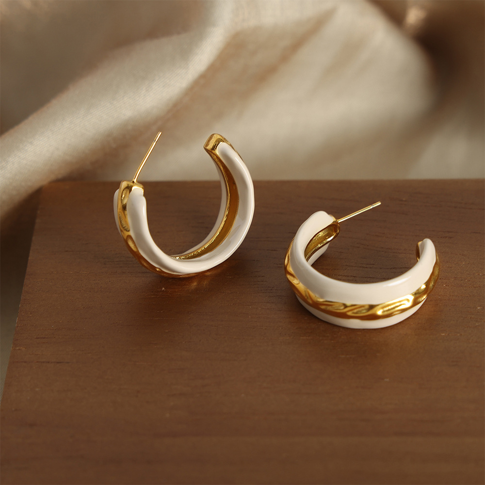New Retro European Style Bold Geometric 18K Gold Plated Earrings with Colorful Enamel for Women - Image 2