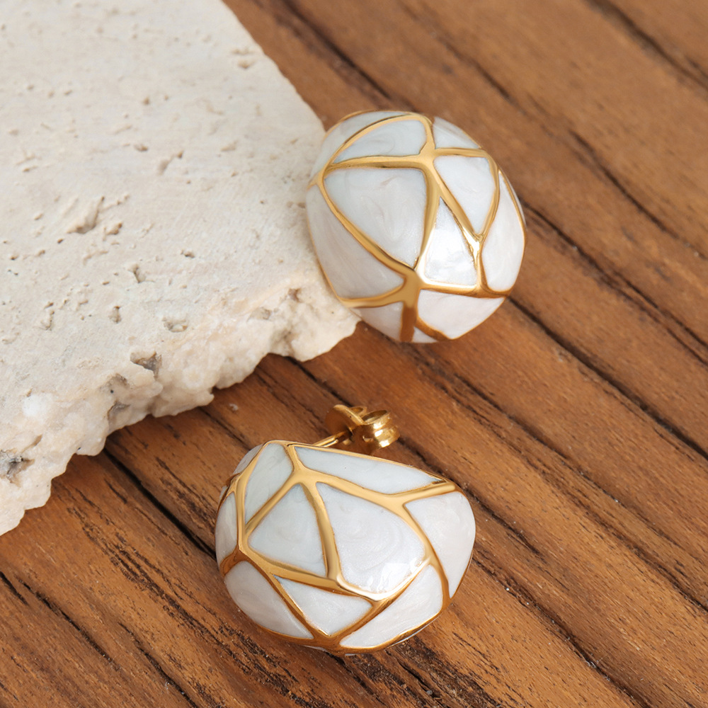 European and American New Geometric Enamel Drip Oil Design Titanium Steel Non-Fading and Waterproof Earrings for Women - Image 2