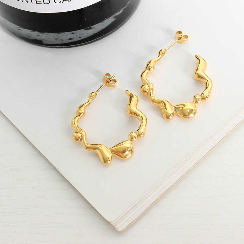 European Fashion Luxury Unique Titanium Steel C Shape Earrings Hip Hop Ins Style Non-Fading Jewelry for Women - Image 2