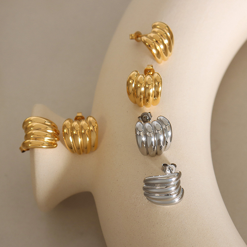 Korean Banana String C-Shape Earrings Stainless Steel 18k PVD Gold Plated Minimalist weight Jewelry - Image 2