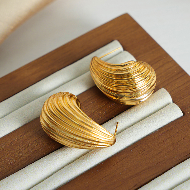 New Fashion Luxury Minimalist Geometric Texture Titanium Steel 18K PVD Gold Plated Earrings for Women - Image 2