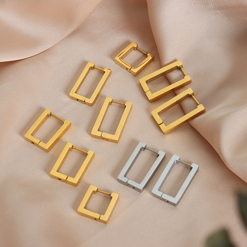 Rectangular Geometric Design Ear Cuffs Fashion Minimalist Cool Style Titanium Steel 18K PVD Gold Plated Non-Fading Earrings - Image 2