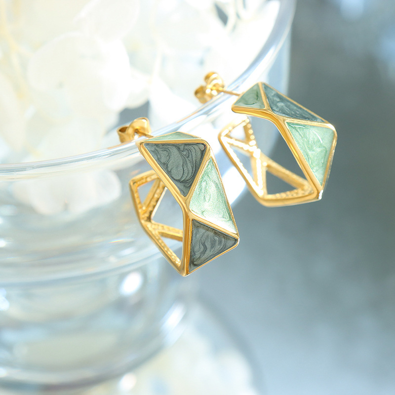 Geometric Enamel Drip Oil Spring Earrings Non-Fading Elegant and Unique Jewelry for Women with 18K PVD Gold Plated - Image 2