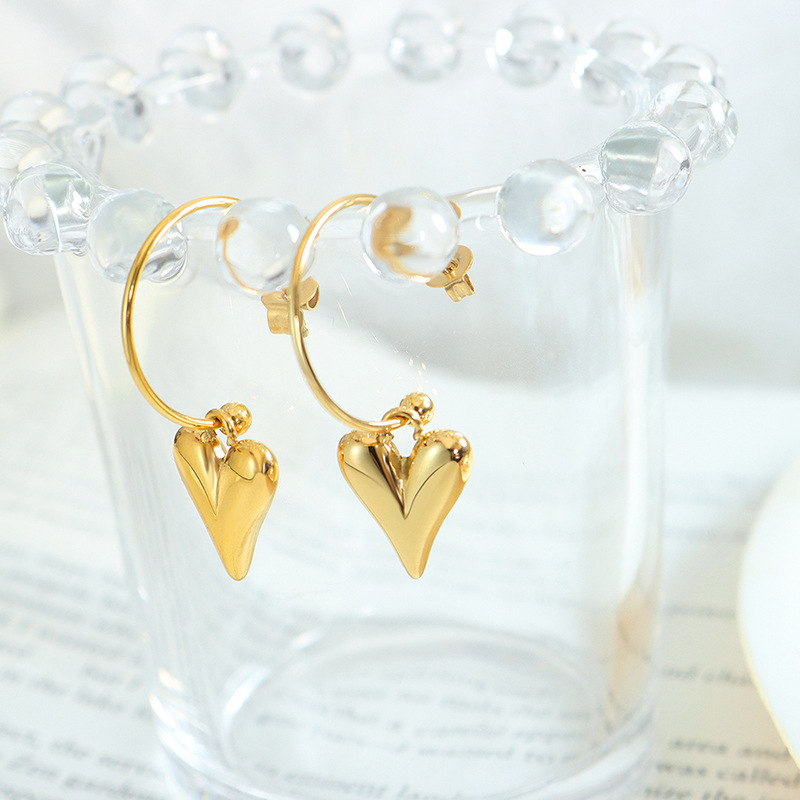 European Heart Tassel Earrings Stainless Steel 18k PVD Gold Plated Minimalist weight Jewelry for Women - Image 2