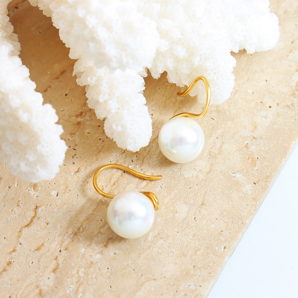 Geometric Pearl Earrings Titanium Steel 18k PVD Gold Plated Minimal Non Tarnish Elegant Women Jewelry - Image 2
