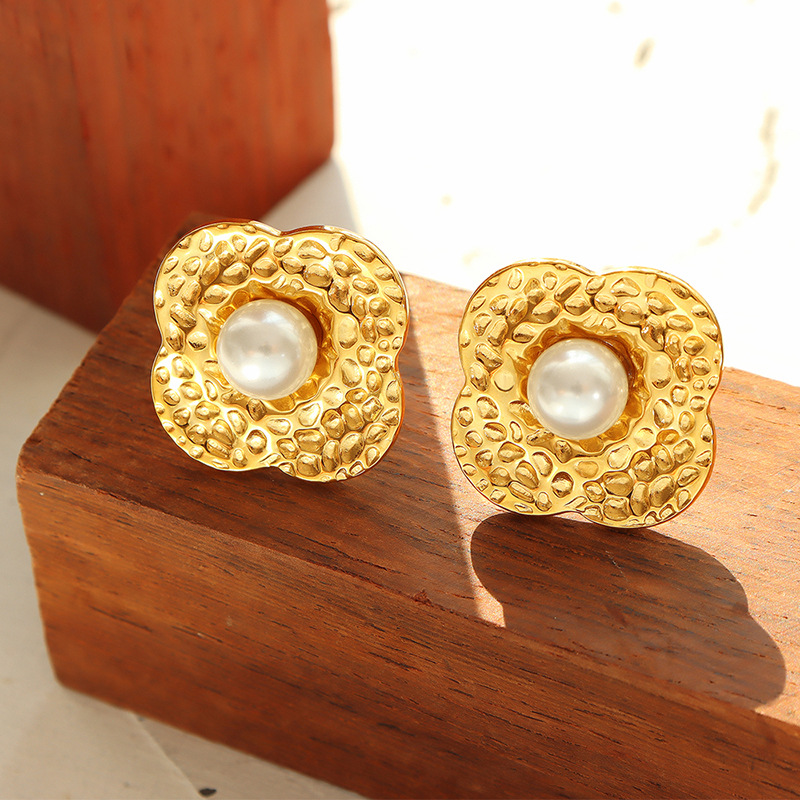 Geometric Pearl Earrings Titanium Steel 18k PVD Gold Plated French Minimal Factory Direct Women Jewelry - Image 2