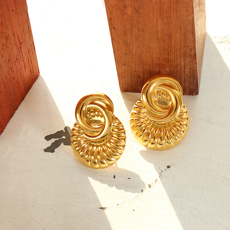Engraved Relief Earrings Titanium Steel 18k PVD Gold Plated Minimal Unique Women Accessories - Image 2