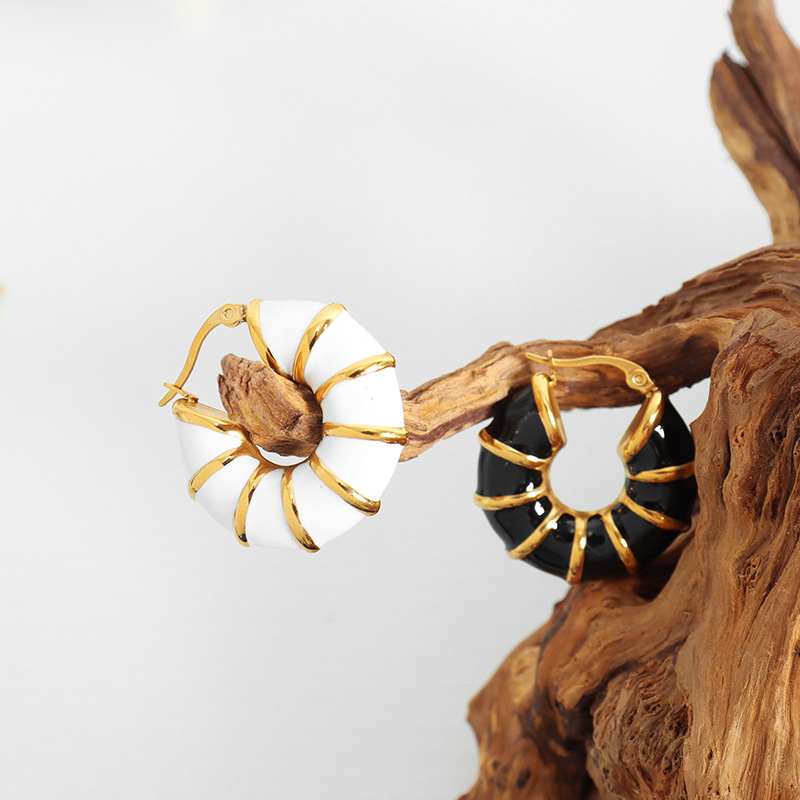 Enamel U Shape Earrings Titanium Steel 18k PVD Gold Plated Elegant Luxury Women Accessories - Image 2