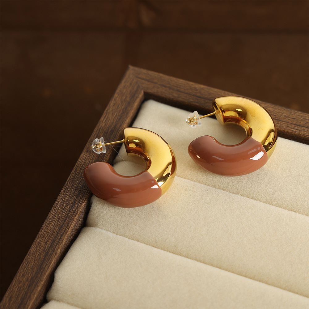 Colorful Enamel C Earrings Titanium Steel 18k PVD Gold Plated French Retro Women Jewelry - Image 2