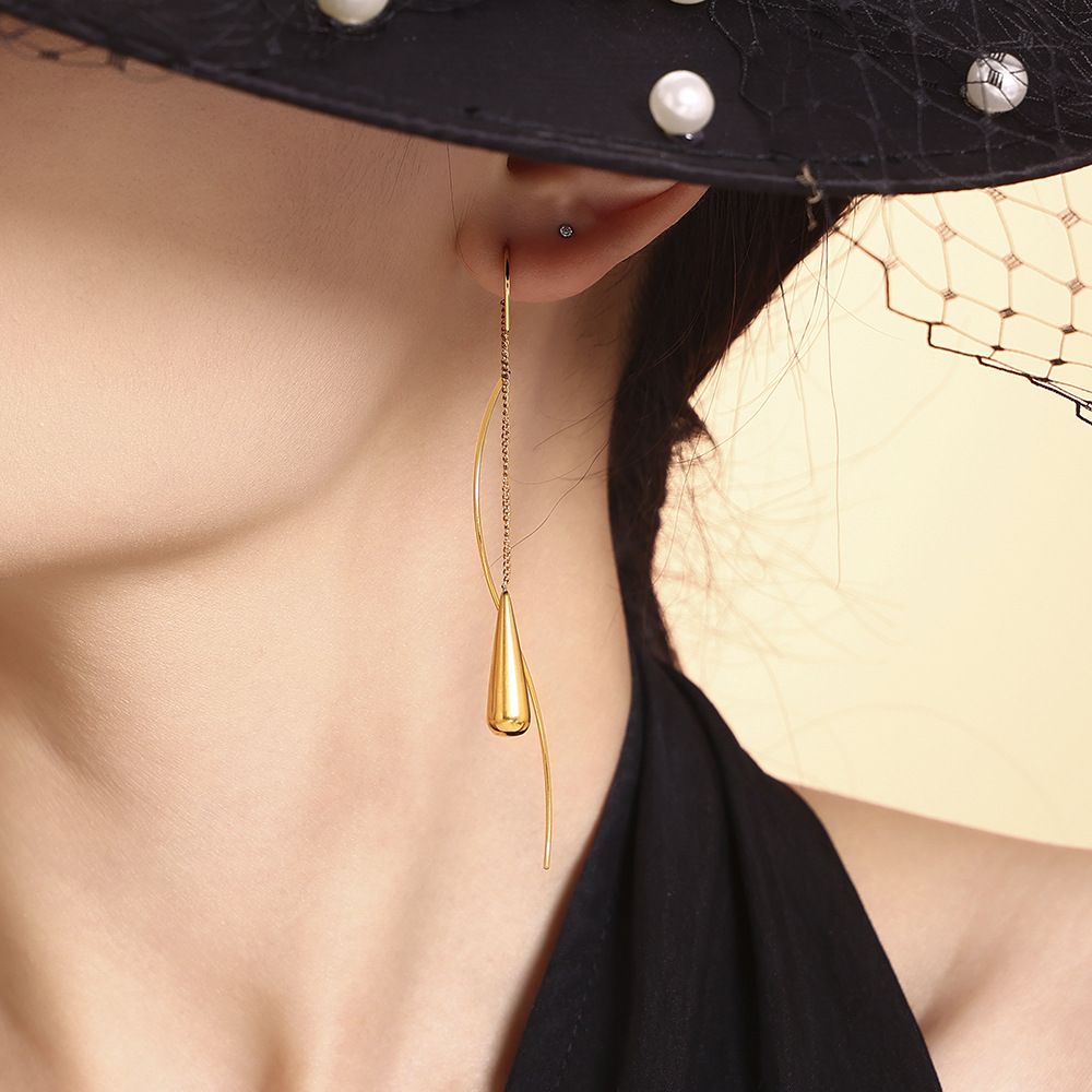 Teardrop Tassel Earrings 18k PVD Gold Plated Stainless Steel Elegant weight Women Wholesale Jewelry - Image 2