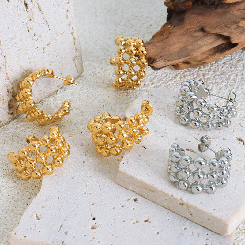 Geometric Textured U Earrings Titanium Steel 18k PVD Gold Plated Non Tarnish Women Jewelry - Image 3