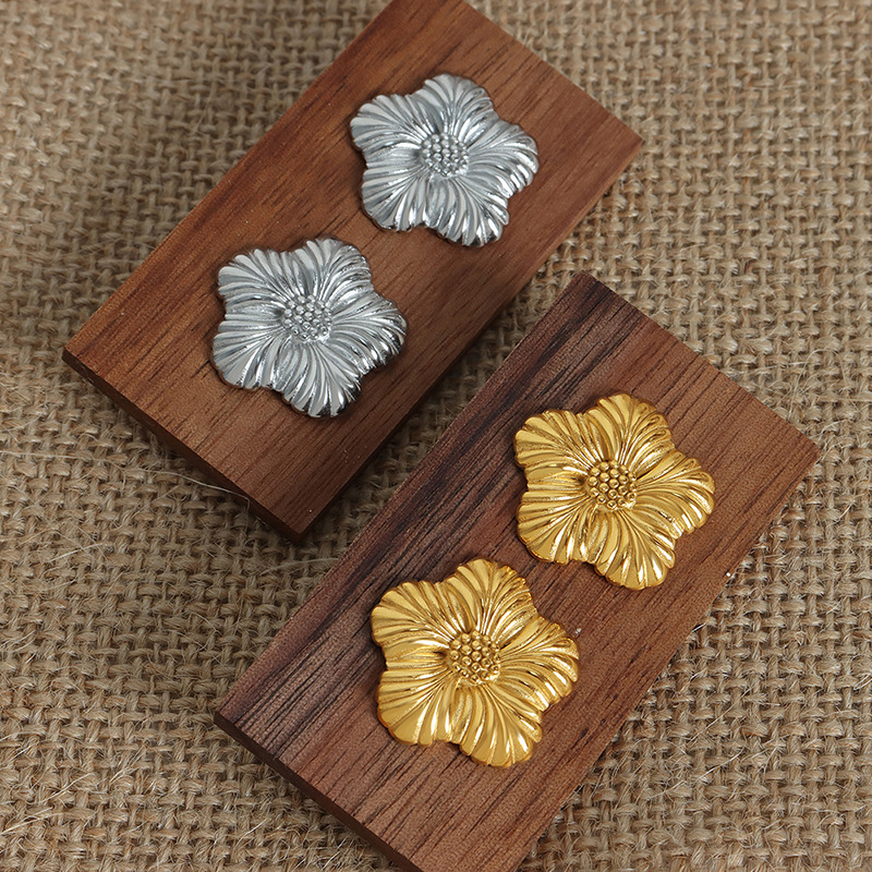 Floral Drop Earrings Titanium Steel Rose Gold weight Statement Modern Women Jewelry - Image 3