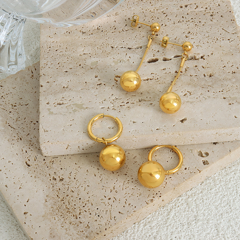 Minimalist Chic Jewelry Set with Steel Bead Pendant and Box Chain Design Casual Titanium Steel 18K PVD Gold Plated - Image 3