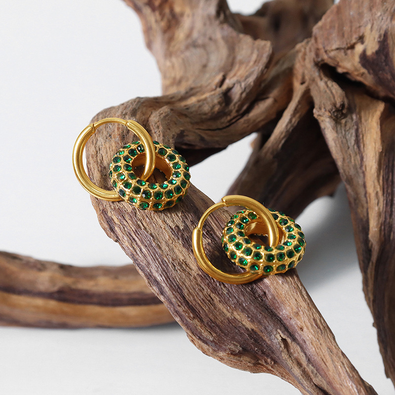 New Luxury Geometric Round Zircon Inlaid Earrings Titanium Steel 18K PVD Gold Plated Versatile Elegant Jewelry for Women - Image 3