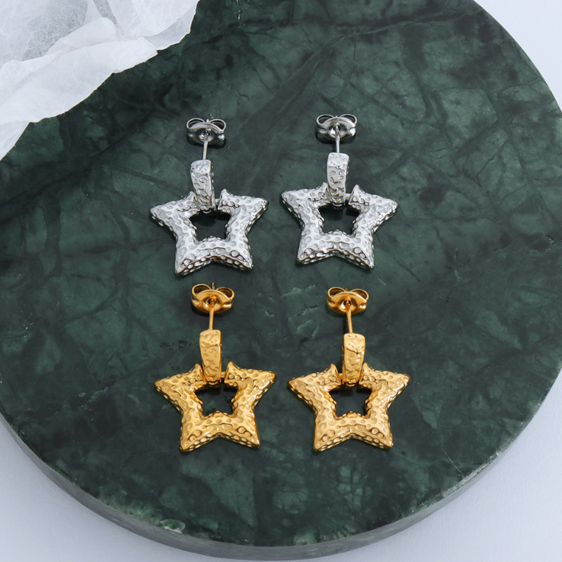 Fashion Commuting Unique Versatile Small Point Dotted Star Pendant Earrings Titanium Steel 18K PVD Gold Plated Jewelry - Image 3