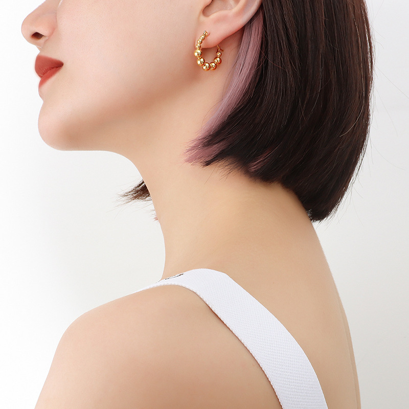 French Style Fashionable Large and Small Round Bead Earrings Titanium Steel 18K PVD Gold Plated Stud Earrings Jewelry - Image 5