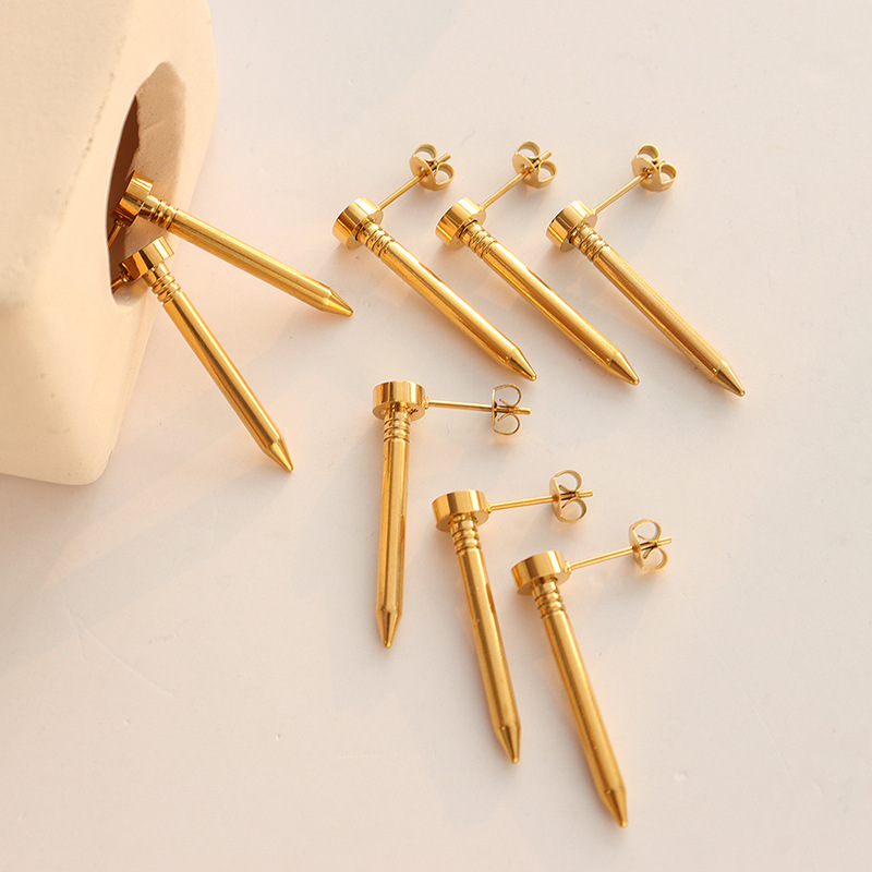 Nail Stud Earrings Titanium Steel 18K PVD Gold Plated Handmade Chic Jewelry for Trendy Women - Image 3