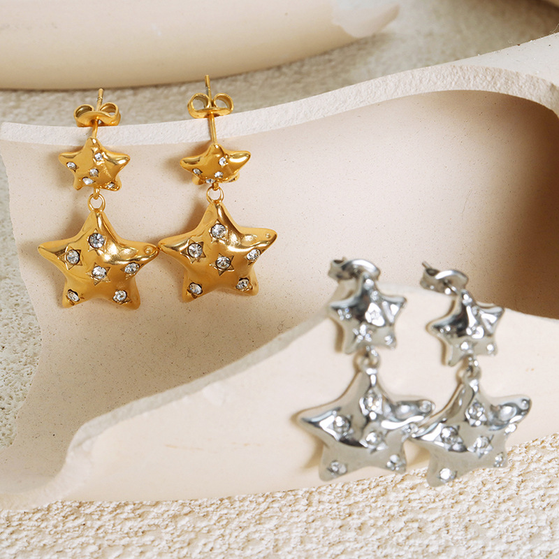 Shiny Star Zircon Earrings Titanium Steel 18K PVD Gold Plated Small Stud Earrings for Women Chic and Elegant - Image 3