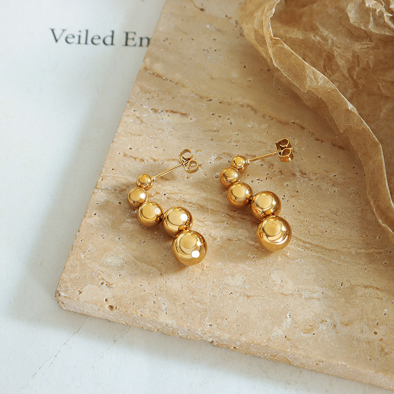 European Minimalist Steel Bead Earrings Stainless Steel 18k PVD Gold Plated weight Trendy Jewelry - Image 3