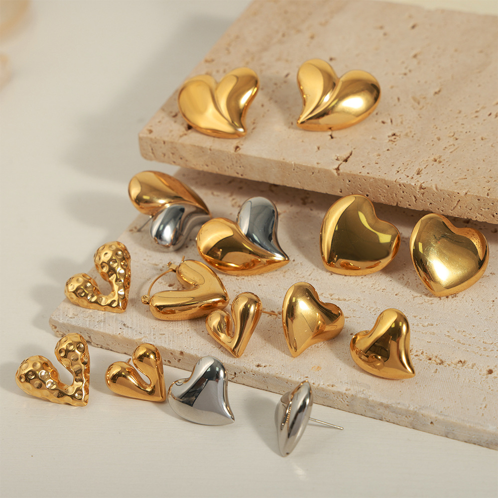 New Fashion INS Style Geometric Irregular Heart Shape Titanium Steel 18K PVD Gold Plated Earrings for Women - Image 3