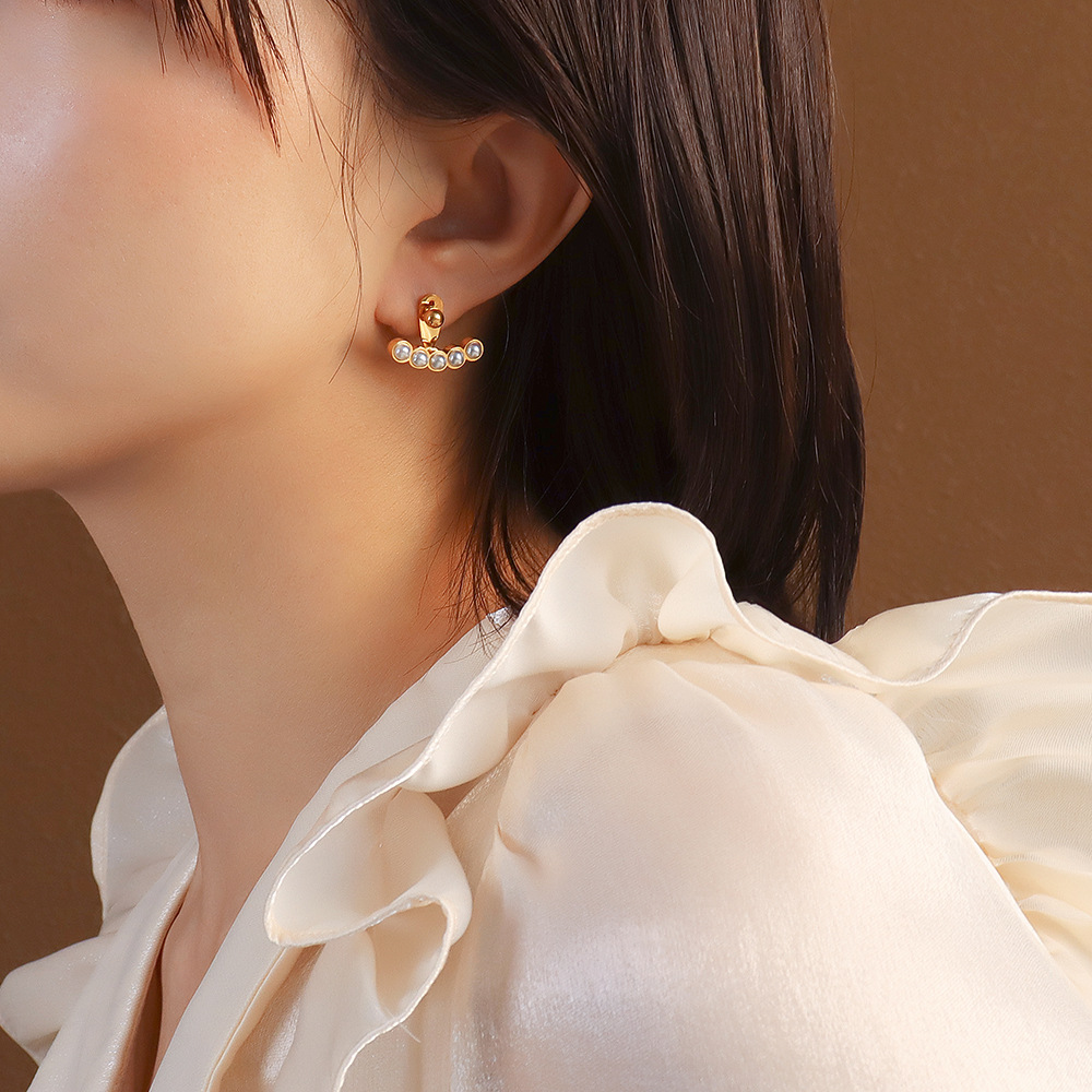 French INS Style Vintage Pearl Inlay Earrings 18K PVD Gold Plated for Women Chic Elegant Design - Image 3