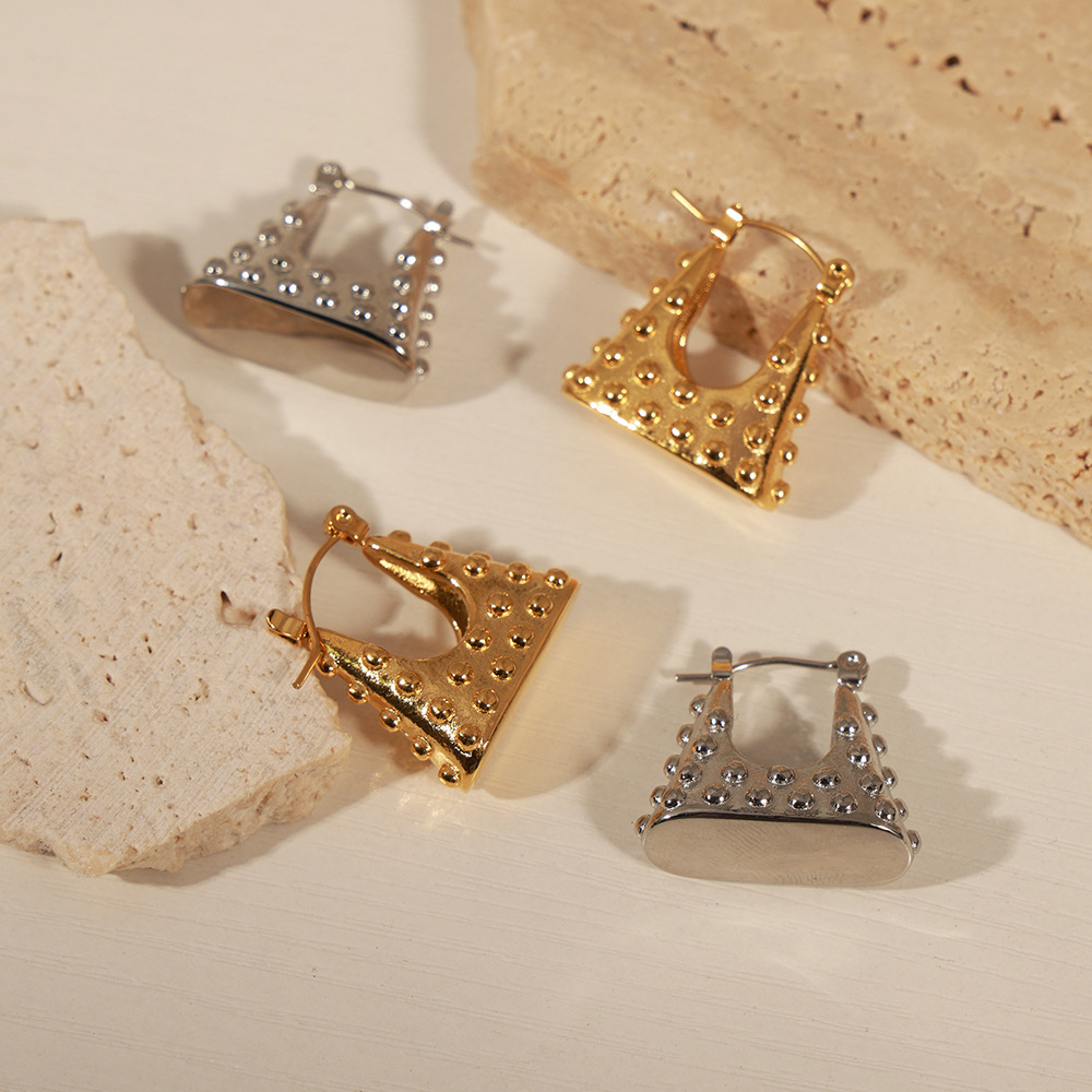 European New Minimalist Fashion Unique Titanium Steel Gold-Plated Geometric Bag-Shaped Earrings for Women - Image 3