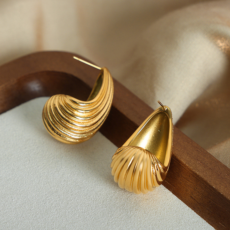 New Fashion Luxury Minimalist Geometric Texture Titanium Steel 18K PVD Gold Plated Earrings for Women - Image 3
