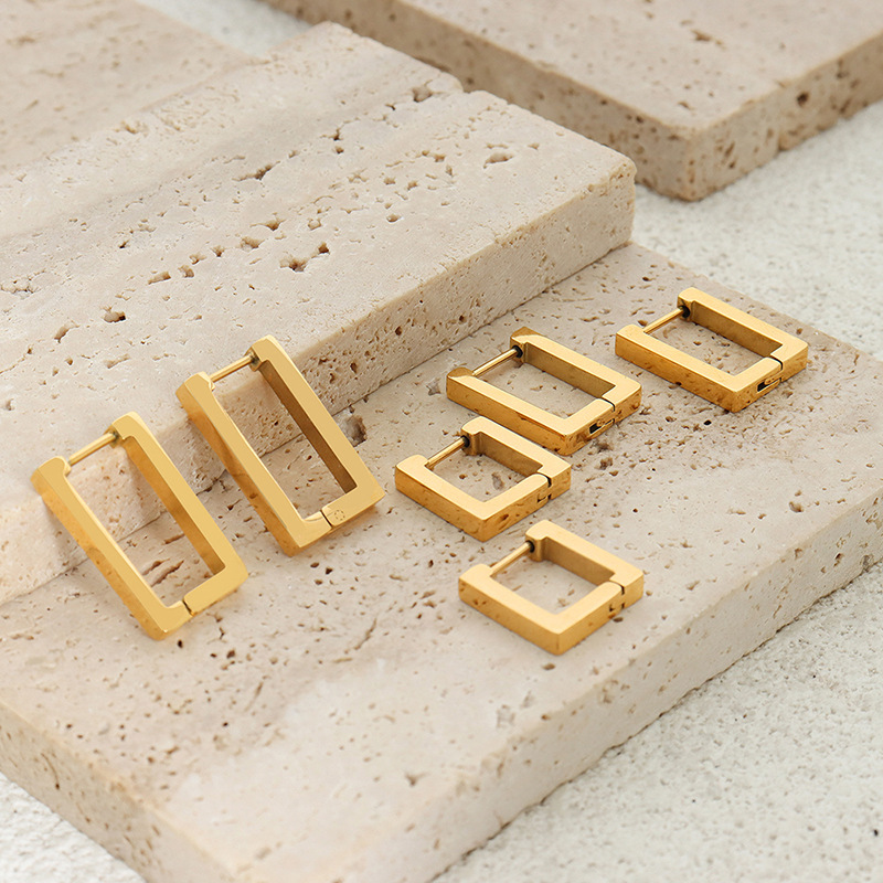 Rectangular Geometric Design Ear Cuffs Fashion Minimalist Cool Style Titanium Steel 18K PVD Gold Plated Non-Fading Earrings - Image 3