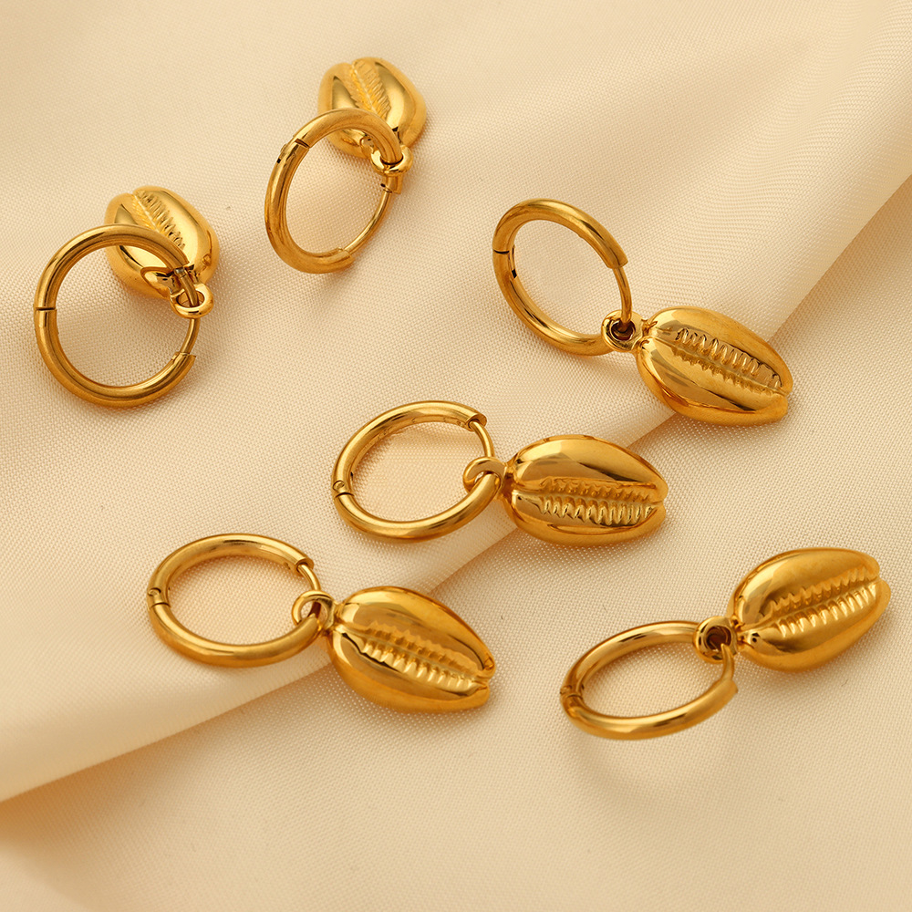 New Unique Design Minimalist Titanium Steel 18K PVD Gold Plated Small Shell Irregular Pendant Earrings Wholesale for Women - Image 4