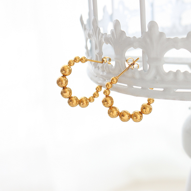 European Ins Style Trendy Titanium Steel 18K PVD Gold Plated Bead C-Shaped Earrings Unique and Elegant Design for Women - Image 3