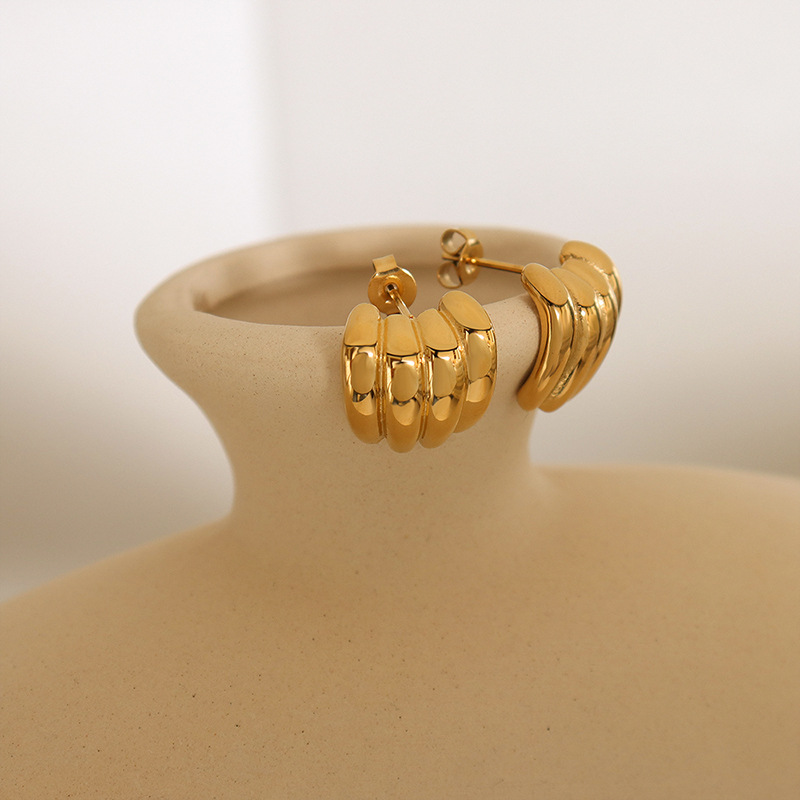 Korean Banana String C-Shape Earrings Stainless Steel 18k PVD Gold Plated Minimalist weight Jewelry - Image 3