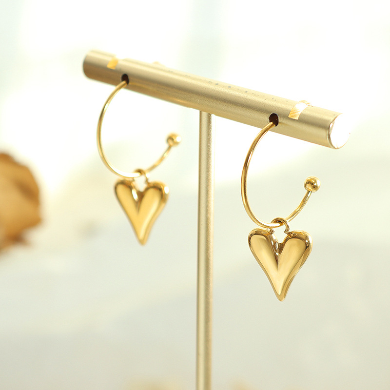 European Heart Tassel Earrings Stainless Steel 18k PVD Gold Plated Minimalist weight Jewelry for Women - Image 3