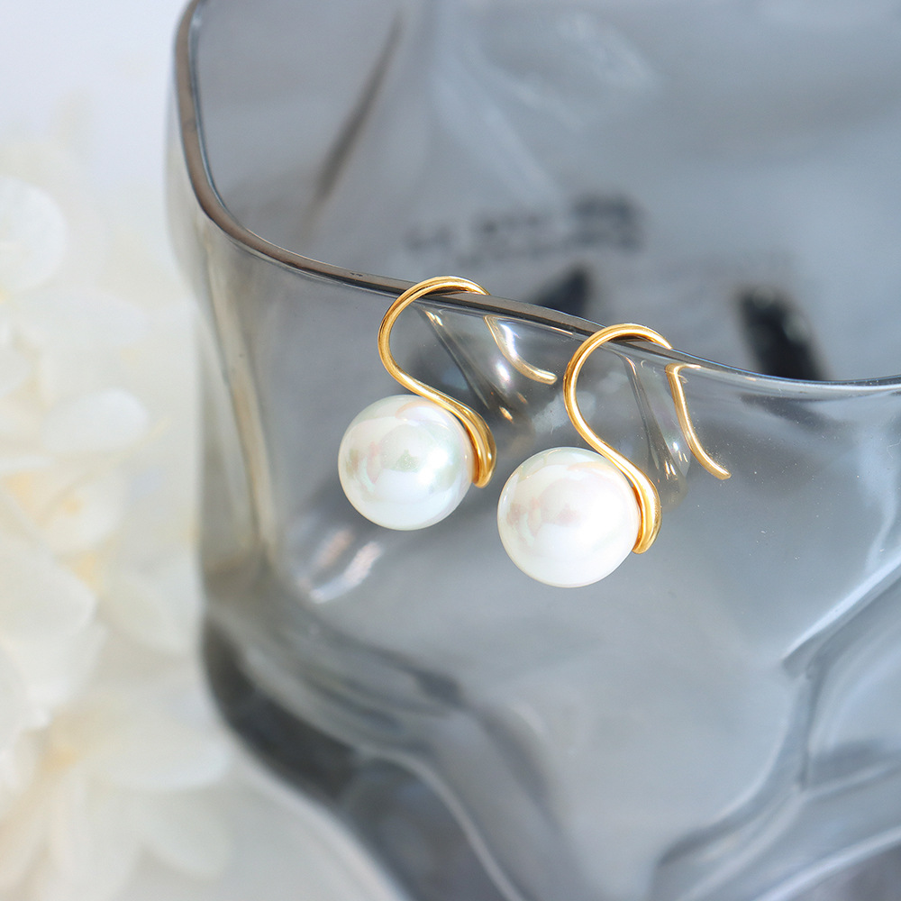 Geometric Pearl Earrings Titanium Steel 18k PVD Gold Plated Minimal Non Tarnish Elegant Women Jewelry - Image 3