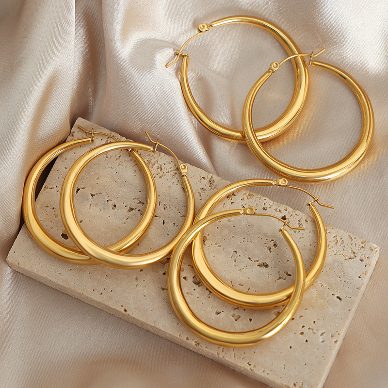 Oversized Hoop Earrings Titanium Steel 18k PVD Gold Plated Exaggerated Luxury Design Women Jewelry - Image 3