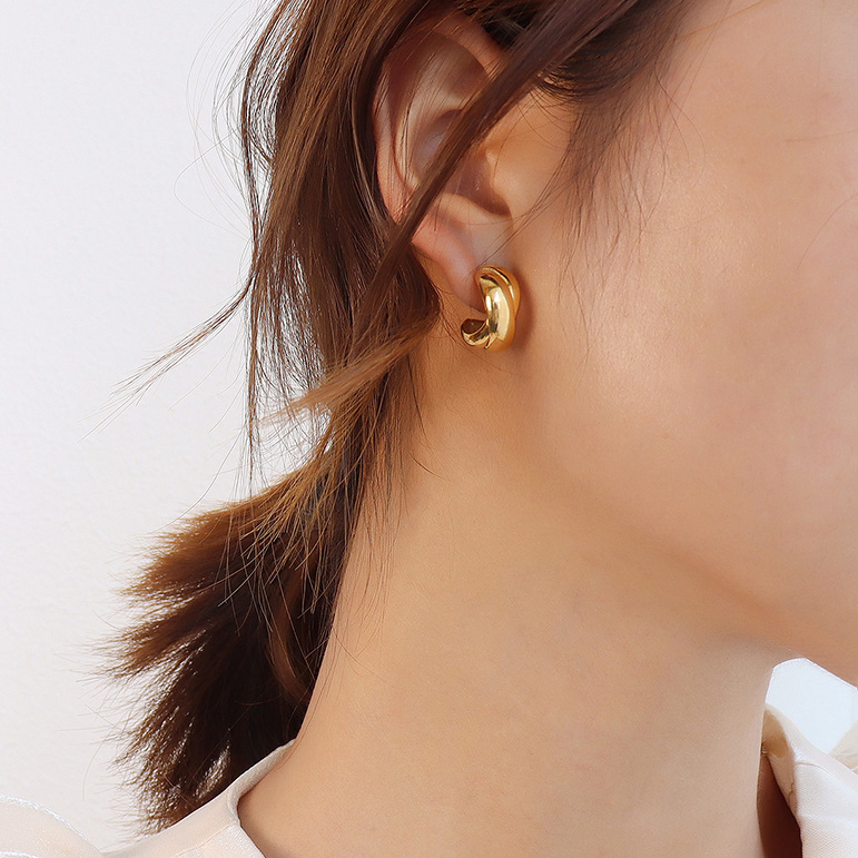 Crossed Design Hoop Earrings Titanium Steel 18k PVD Gold Plated Retro French Style Women Accessories - Image 3