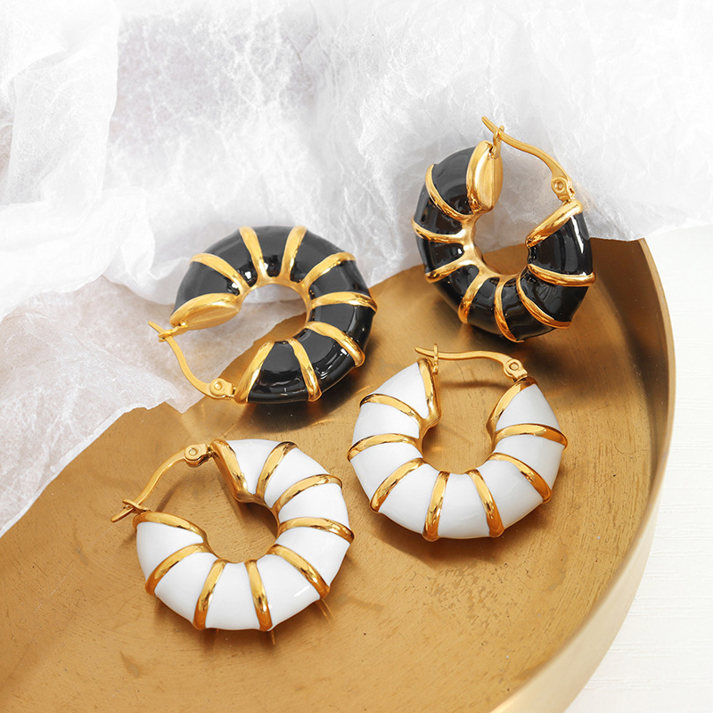Enamel U Shape Earrings Titanium Steel 18k PVD Gold Plated Elegant Luxury Women Accessories - Image 3