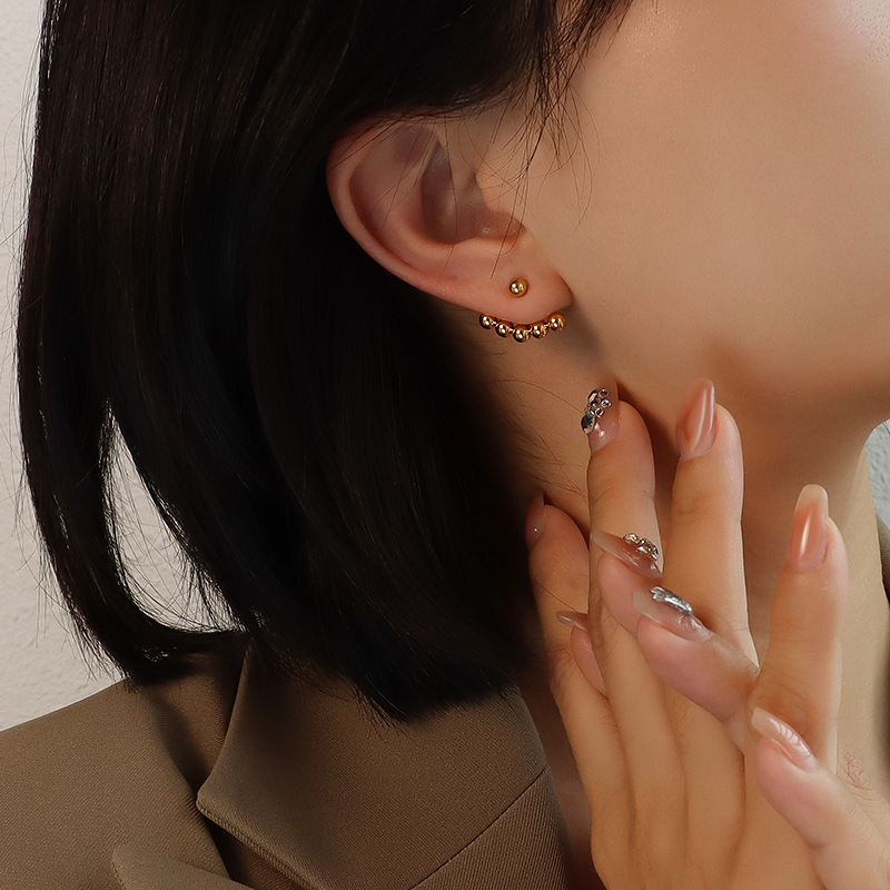 Steel Bead Hoop Earrings Titanium Steel Slim Face Design Minimal Women Jewelry - Image 3