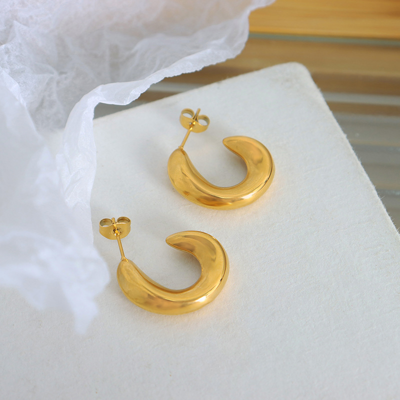 U Shape Metallic Earrings Titanium Steel Gold Plated Non Tarnish Retro Women Jewelry - Image 3