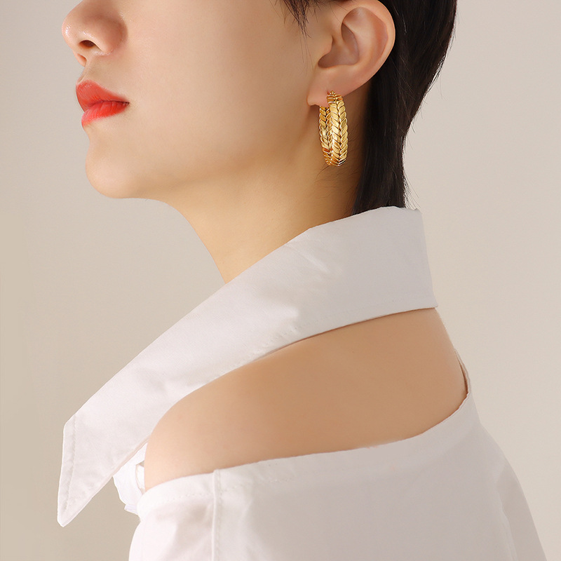 European Wheat Spike Earrings Stainless Steel 18k PVD Gold Plated Elegant and Versatile Unisex Jewelry - Image 4