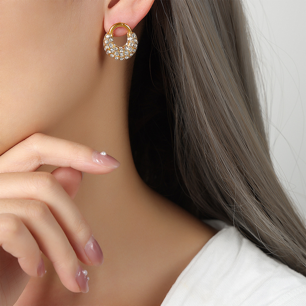 New Luxury Minimalist Titanium Steel 18K PVD Gold Plated U-Shaped Earrings with Zircon Inlay Fashion Jewelry for Women - Image 4