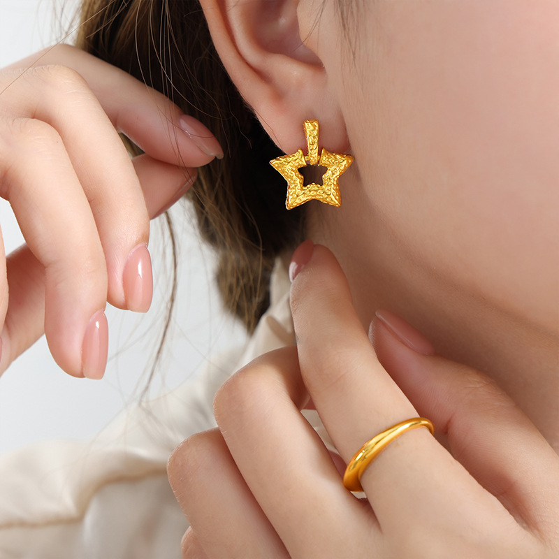Fashion Commuting Unique Versatile Small Point Dotted Star Pendant Earrings Titanium Steel 18K PVD Gold Plated Jewelry - Image 4