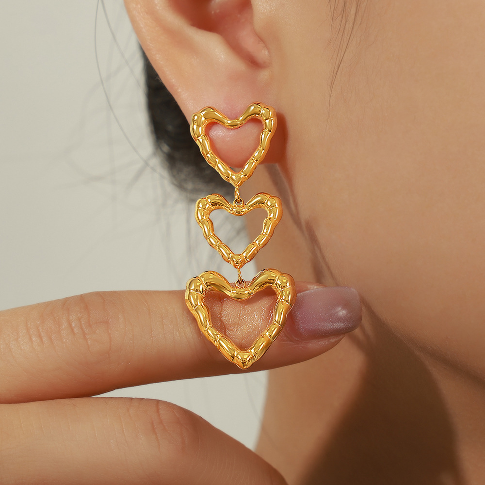 New Fashion Minimalist Titanium Steel 18K PVD Gold Plated Irregular Heart Shaped Long Earrings Wholesale Jewelry for Women - Image 4