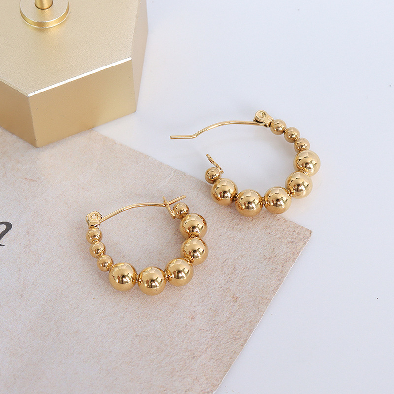 French Style Fashionable Large and Small Round Bead Earrings Titanium Steel 18K PVD Gold Plated Stud Earrings Jewelry - Image 2