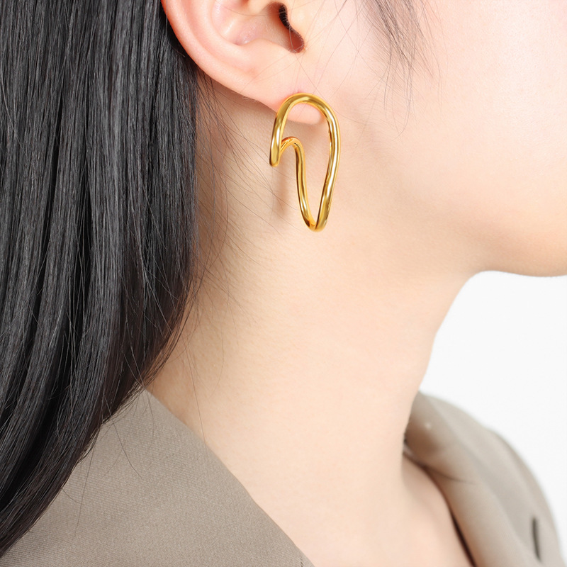 European Hot Selling Non-Fading Simple Geometric Circle Earrings Titanium Steel 18K PVD Gold Plated - Image 4