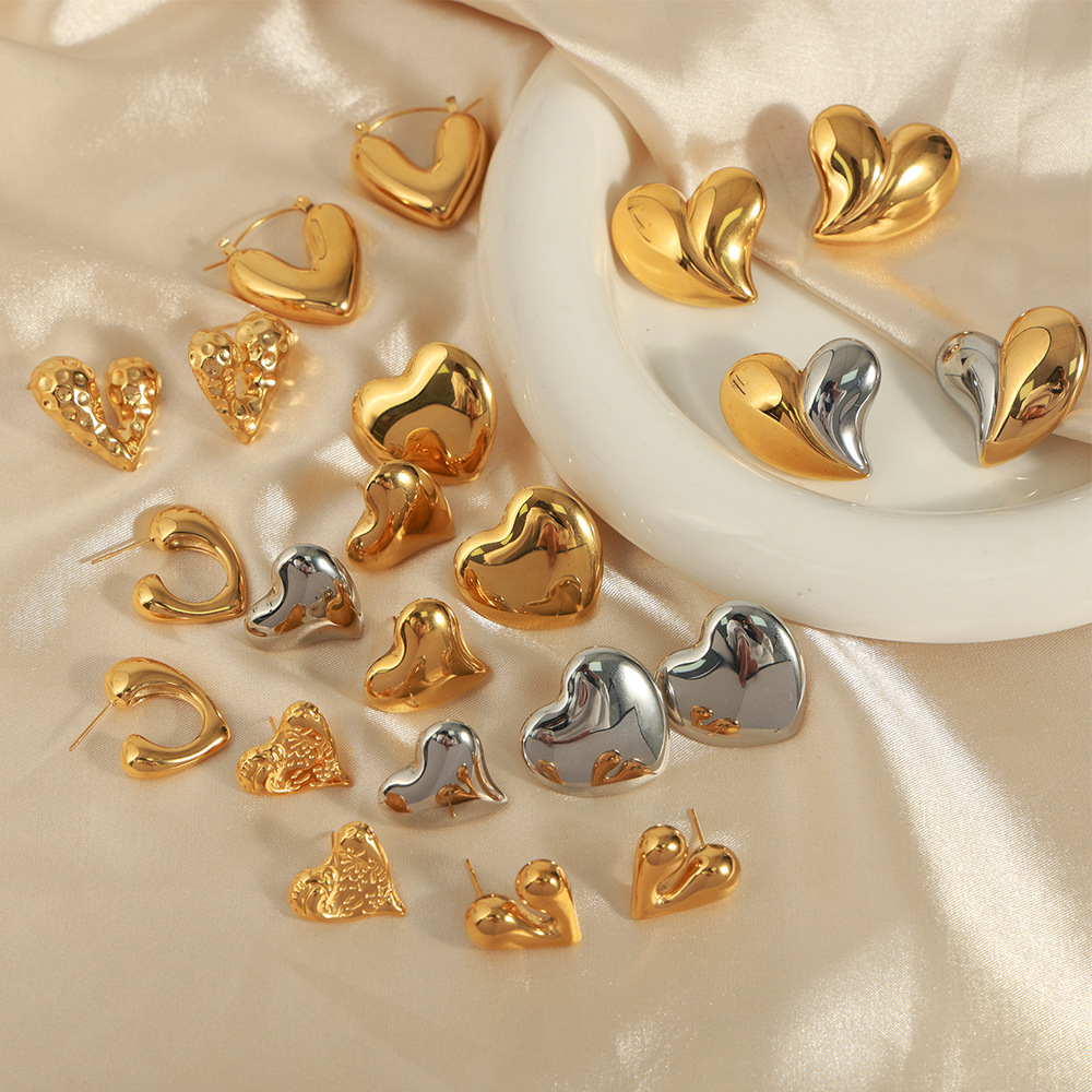 New Fashion INS Style Geometric Irregular Heart Shape Titanium Steel 18K PVD Gold Plated Earrings for Women - Image 4