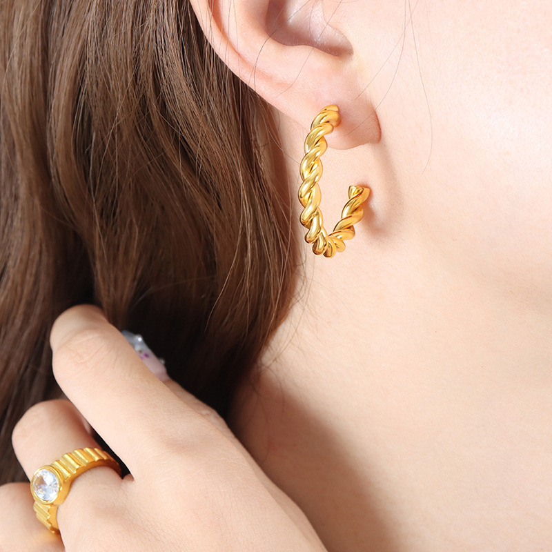 Bold European Style INS-Inspired Big Chain C-Shape Earrings Titanium Steel 18K PVD Gold Plated Trendy Design - Image 4